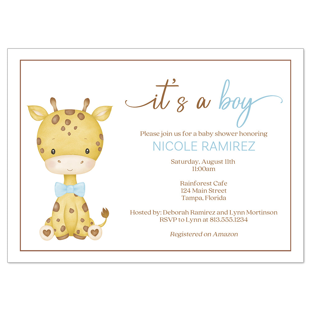 Watercolor Giraffe Baby Shower Invitation