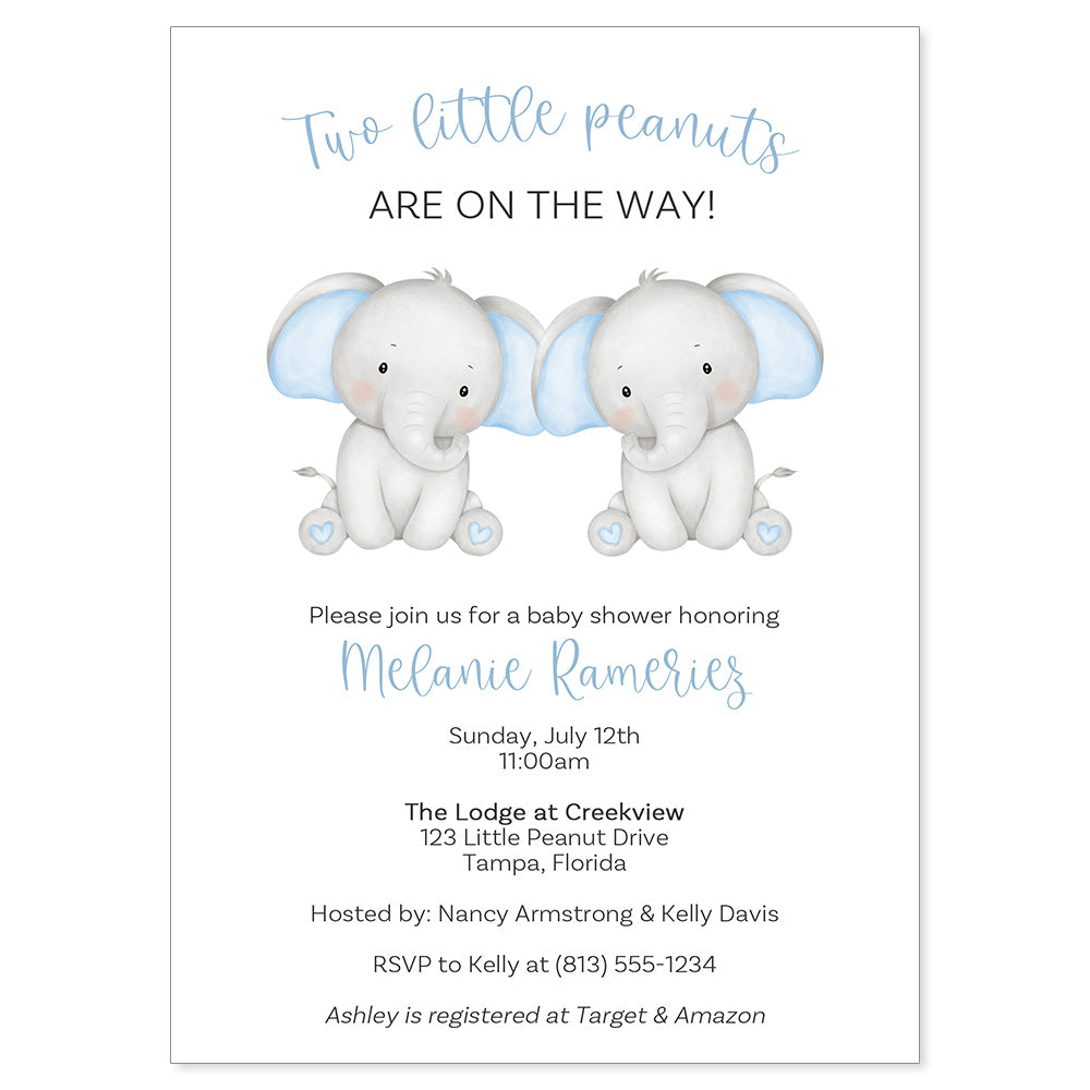 Twin Elephant Baby Shower Invitation