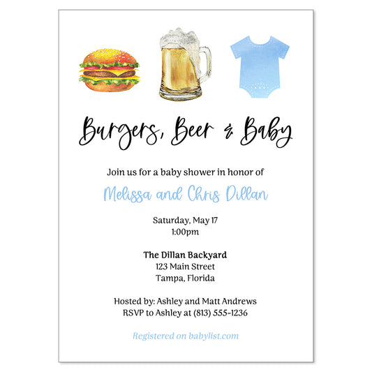 Burgers Beer and Baby Baby Shower Invitation