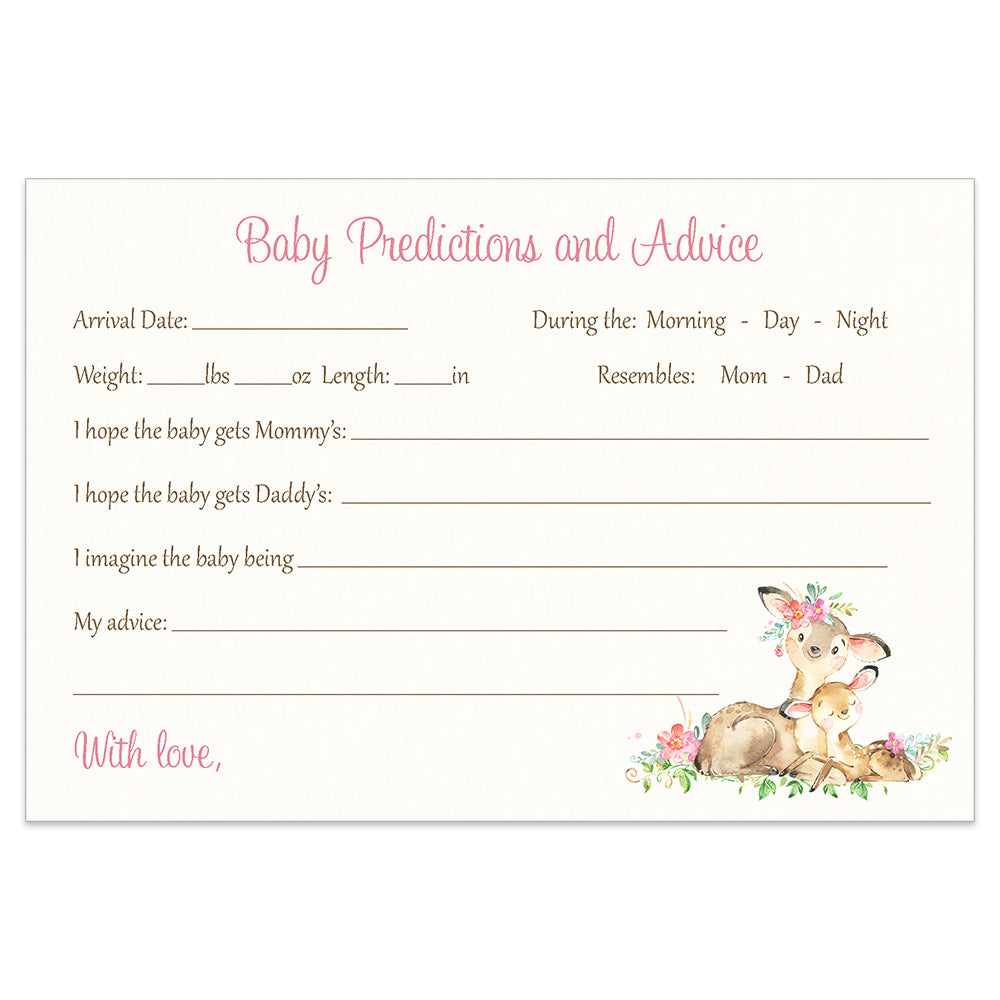 Deer Baby Shower Advice, Predictions, Wishes Card