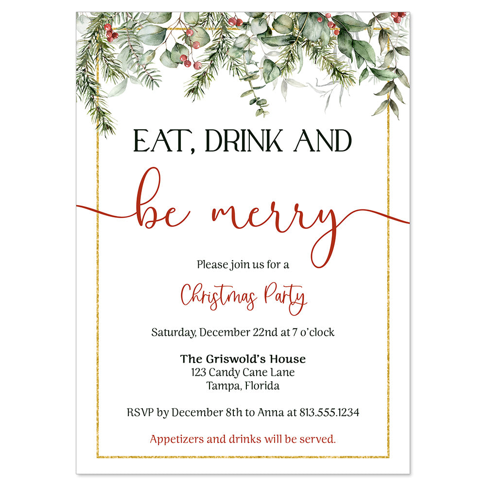 Eat Drink and Be Merry Christmas Party Invitation