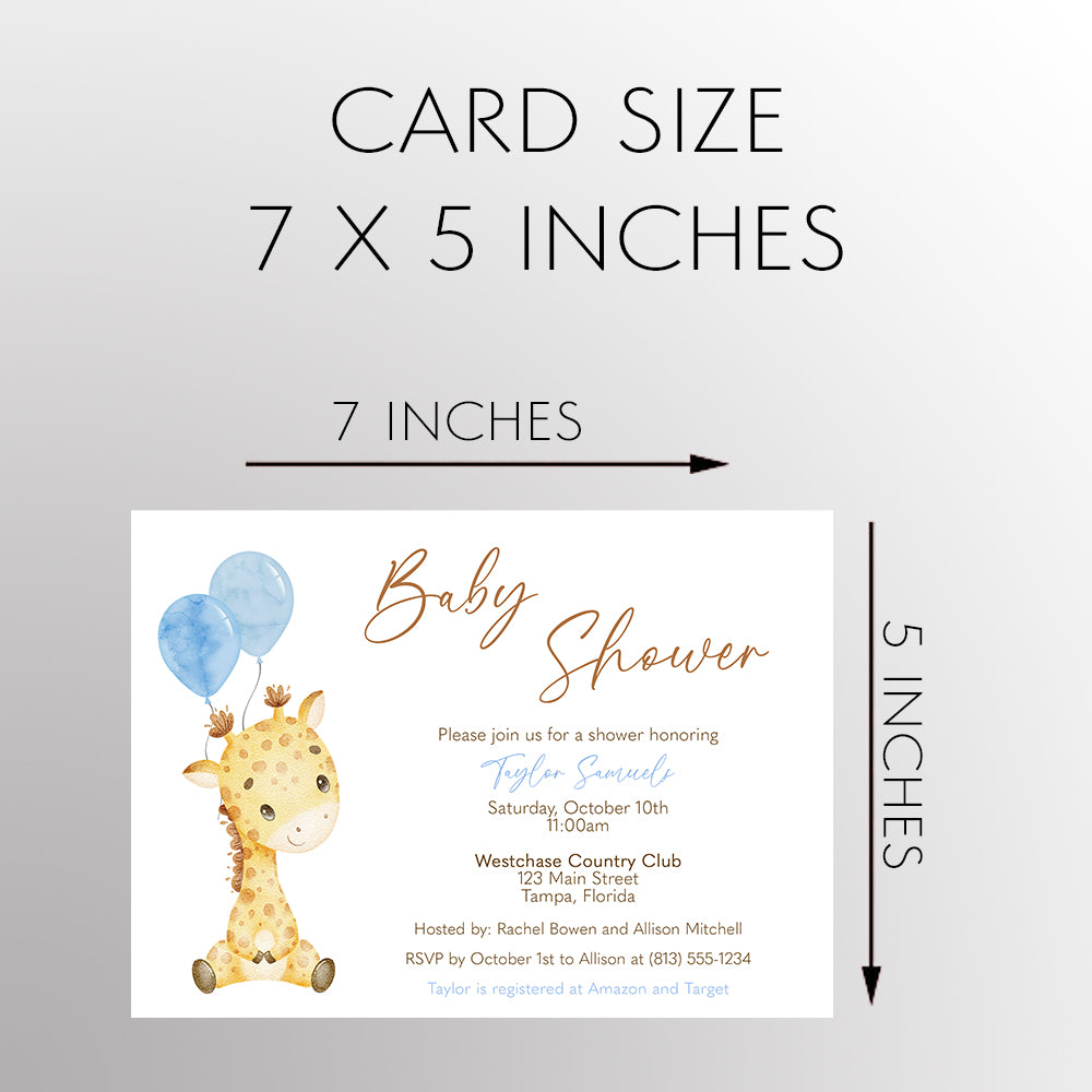 Watercolor Giraffe Baby Shower Invitation