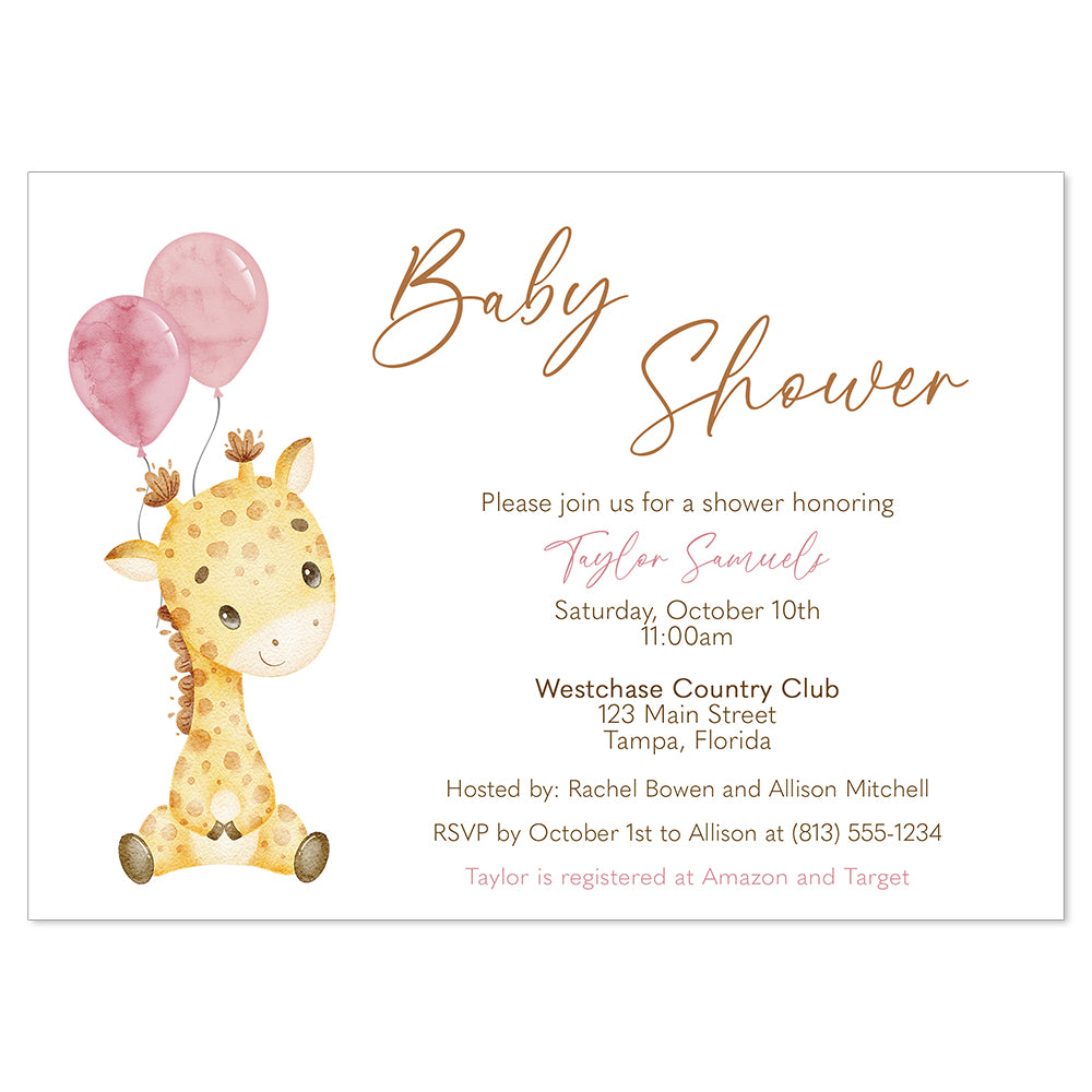 Watercolor Giraffe Baby Shower Invitation