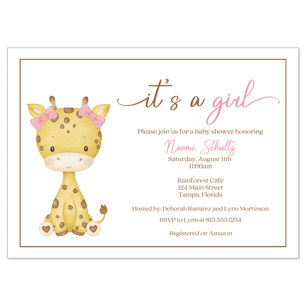 Watercolor Giraffe Baby Shower Invitation