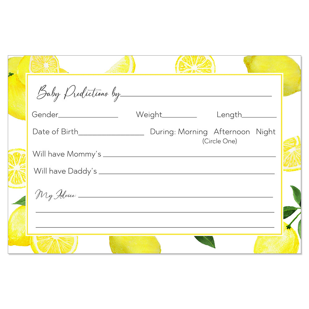 Lemon Squeeze Baby Shower Advice, Predictions, Wishes Card