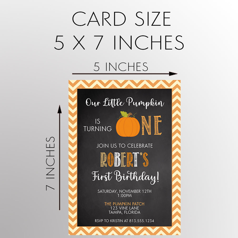 Chalkboard Pumpkin First Birthday Party Invitation