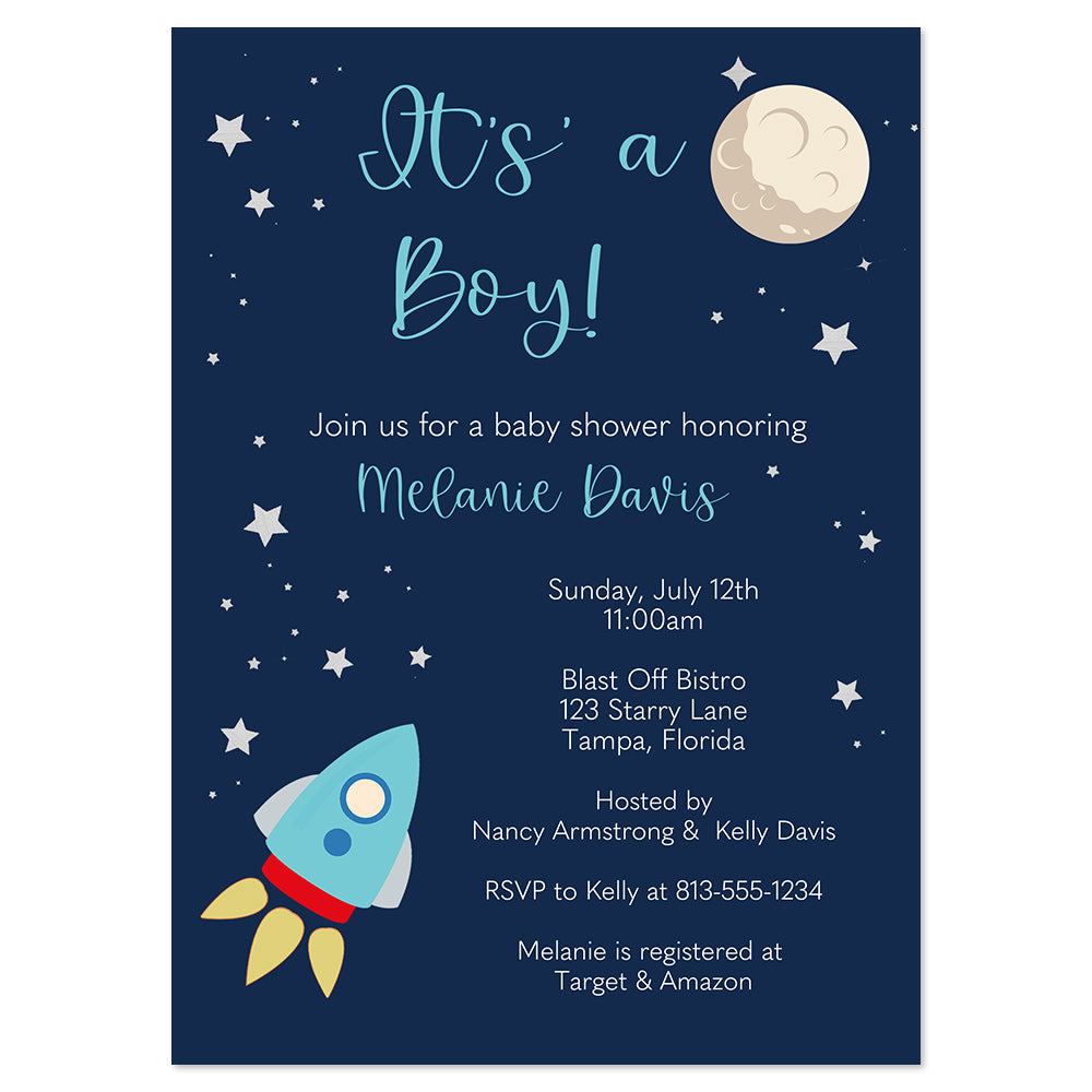 Rocket Ship Baby Shower Invitation – The Invite Lady
