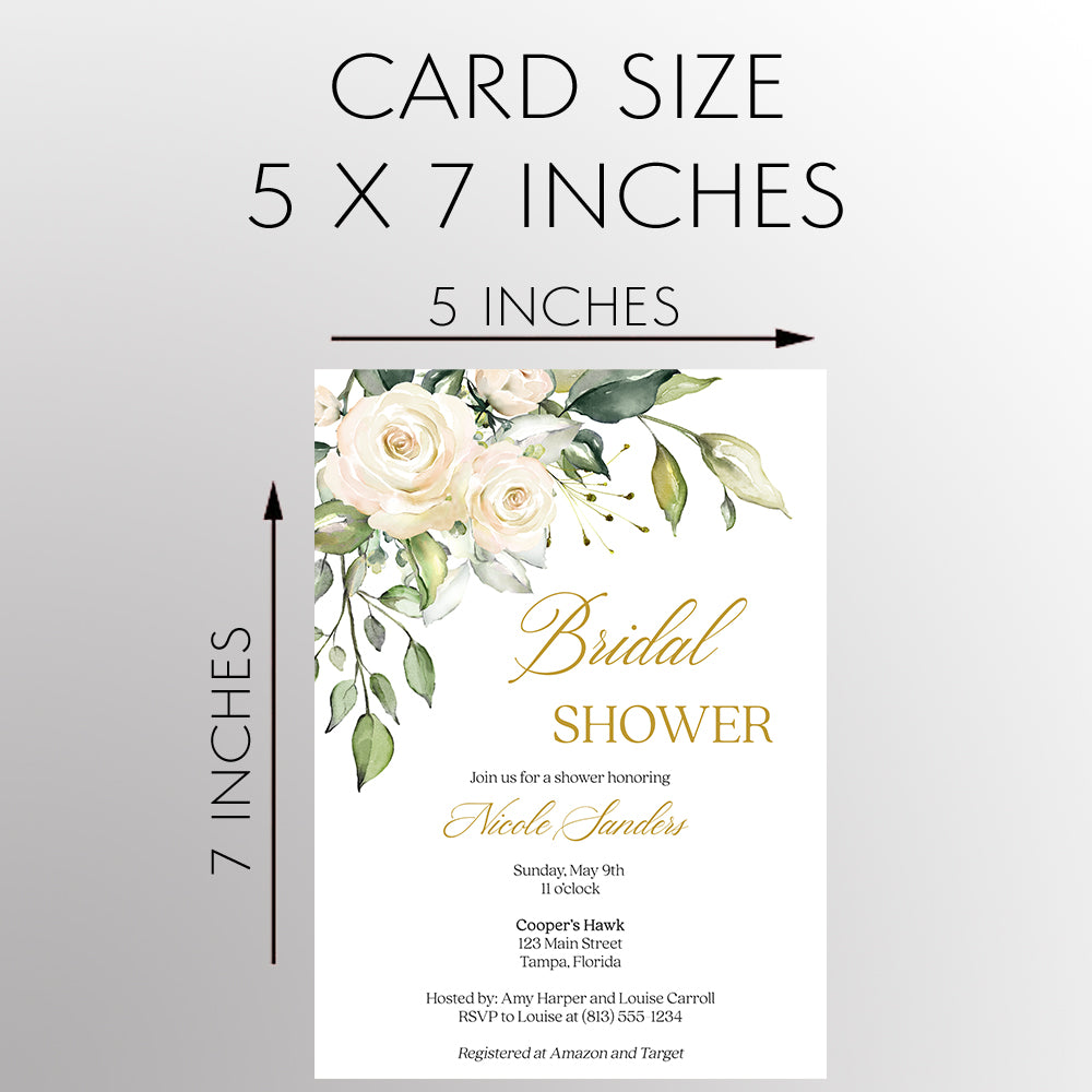 White Roses Bridal Shower Invitation