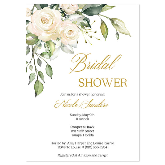 White Roses Bridal Shower Invitation