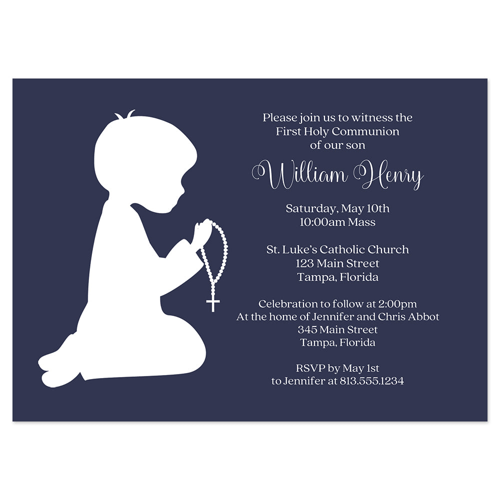 Rosary Silhouette First Holy Communion Invitation