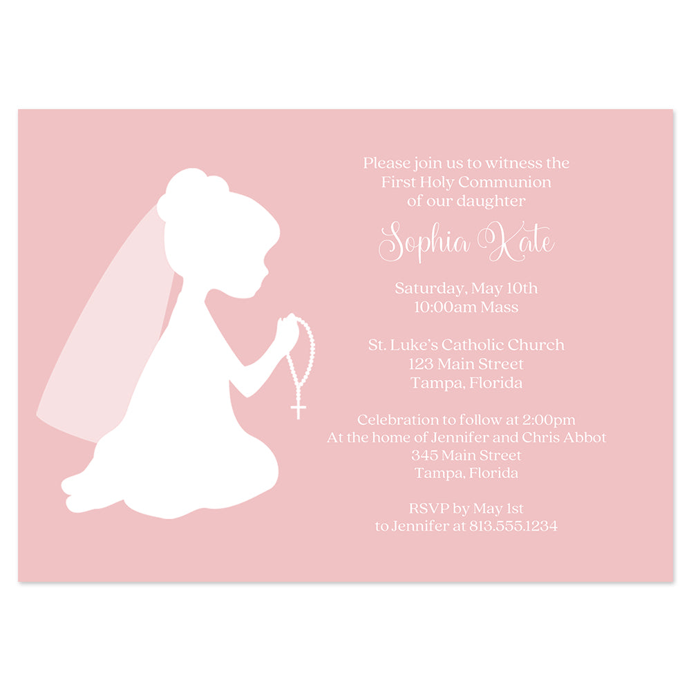 Rosary Silhouette First Holy Communion Invitation