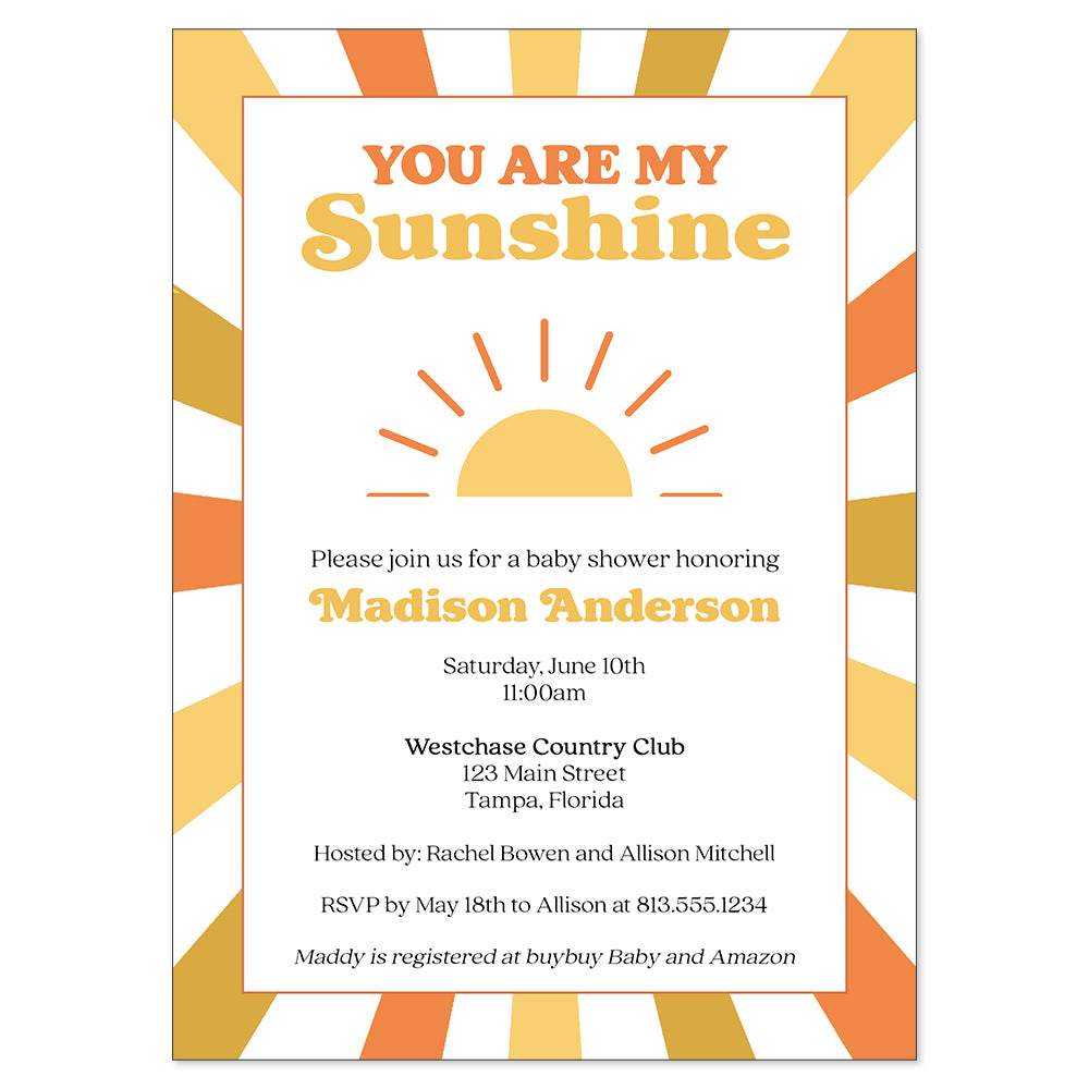 You Are My Sunshine Baby Shower Invitation