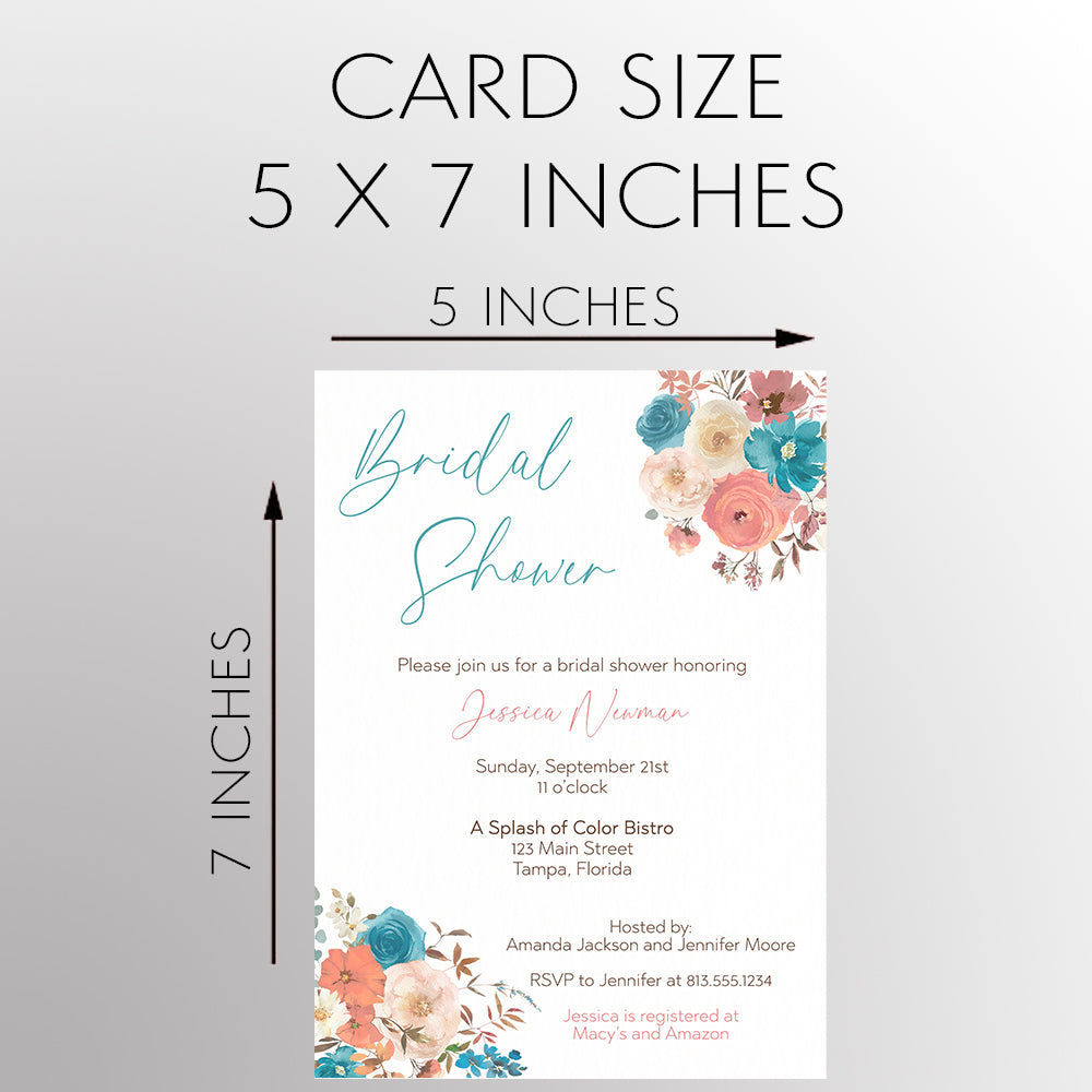 Teal and Coral Blooms Bridal Shower Invitation
