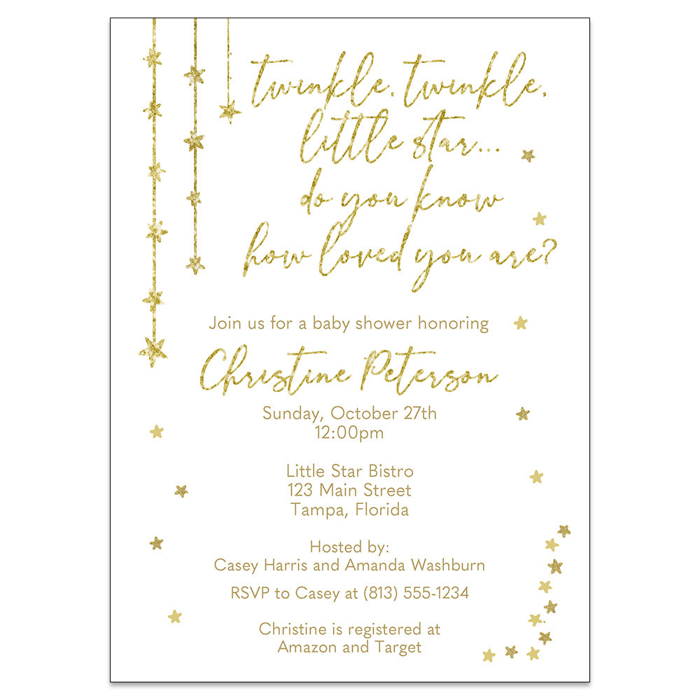 Twinkle Stars Glitter and Gold Baby Shower Invitation