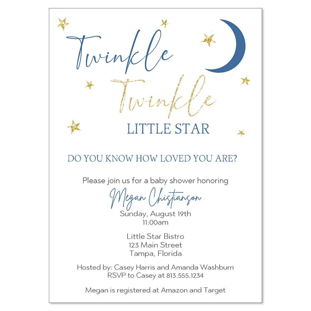 Confetti Twinkle Star Blue Baby Shower Invitation