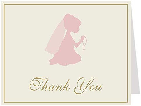 Rosary Silhouette Pink Ivory Thank You Card