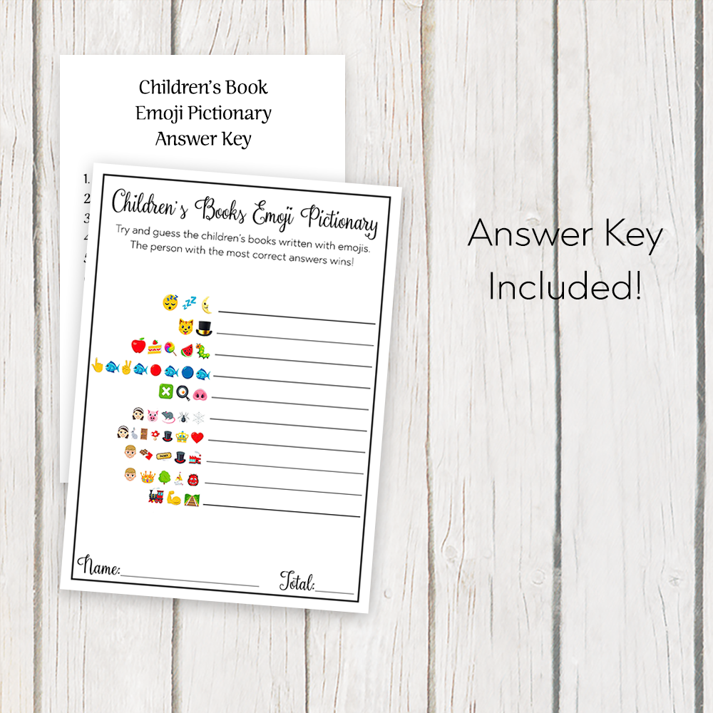 Children's Book Emoji Pictionary Baby Shower Game Cards