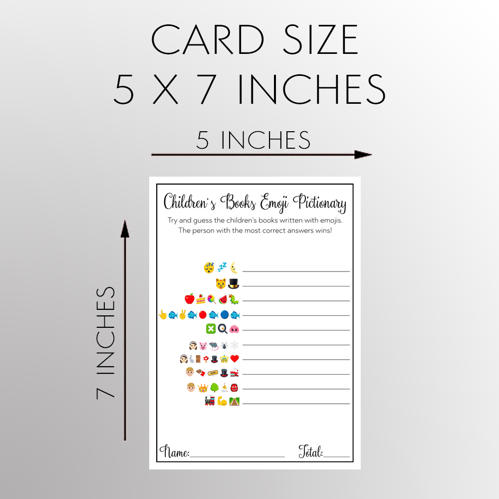 Children's Book Emoji Pictionary Baby Shower Game Cards