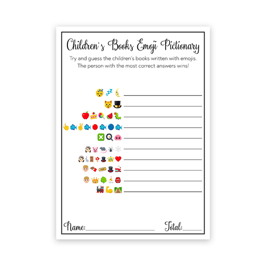 Children's Book Emoji Pictionary Baby Shower Game Cards