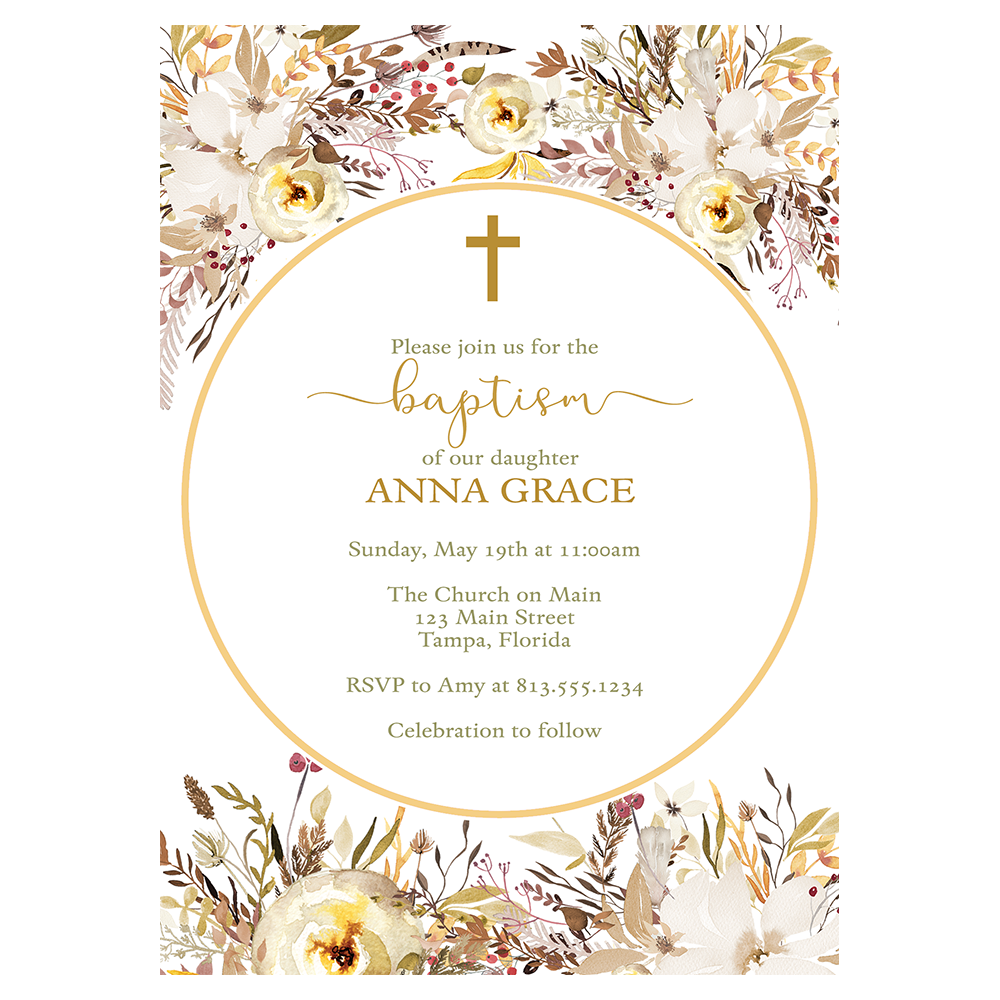 Floral Circles Cross Invitation