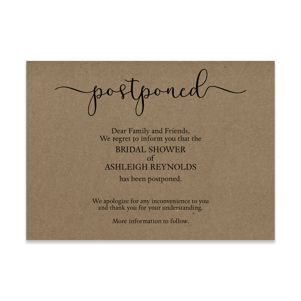 Kraft Postponement Announcement Cards
