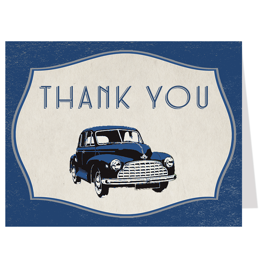 Vintage Car Blue Thank You Card