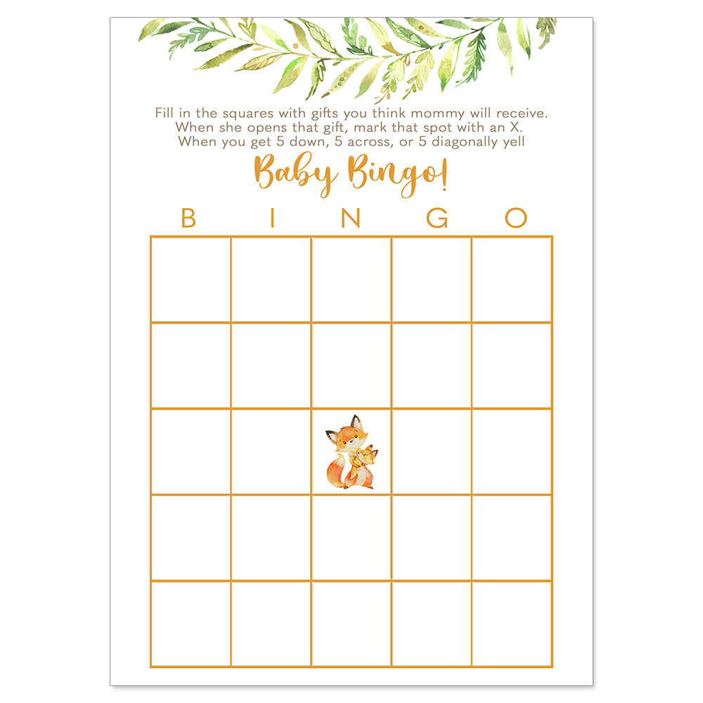 Watercolor Fox Bingo Card