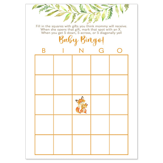 Watercolor Fox Bingo Card
