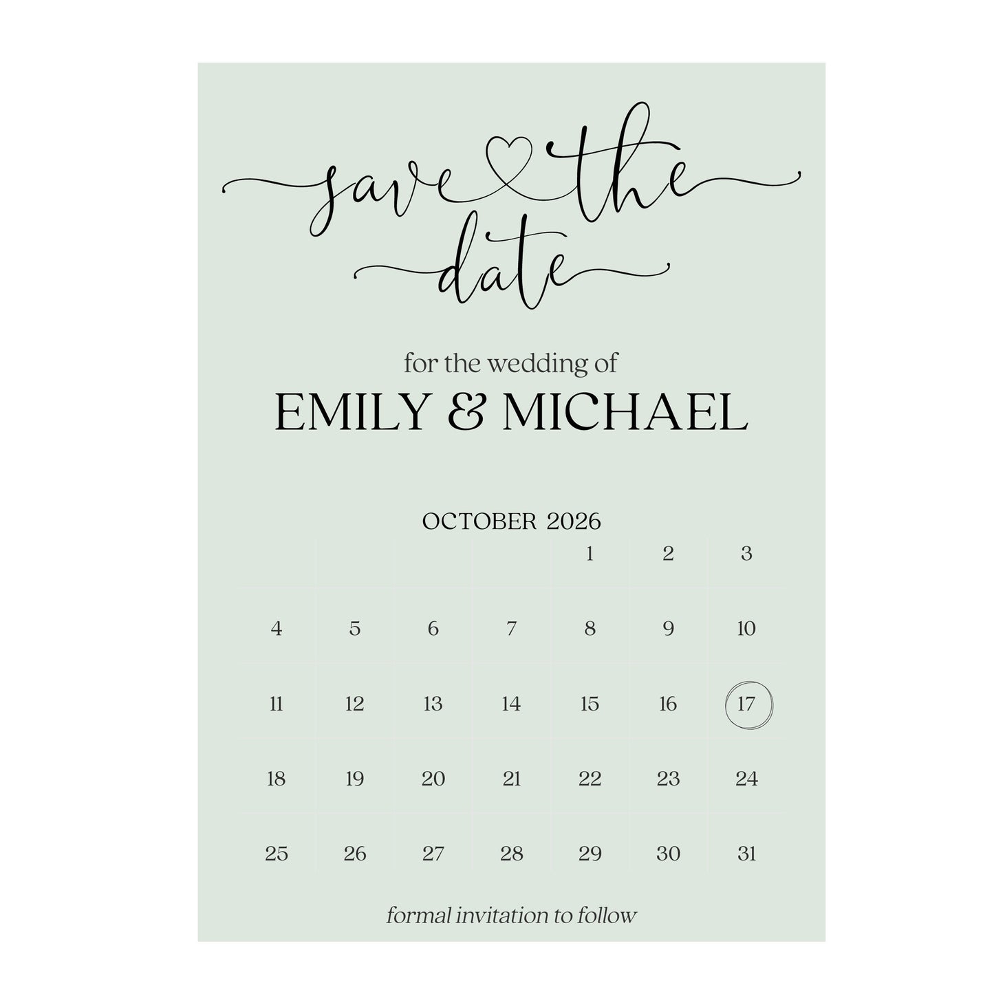 Calendar Save the Date - Sage Green