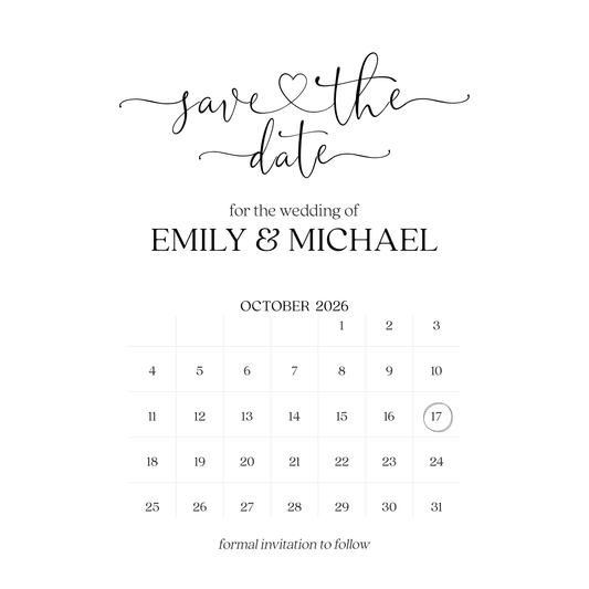 Calendar Save The Date Cards - White
