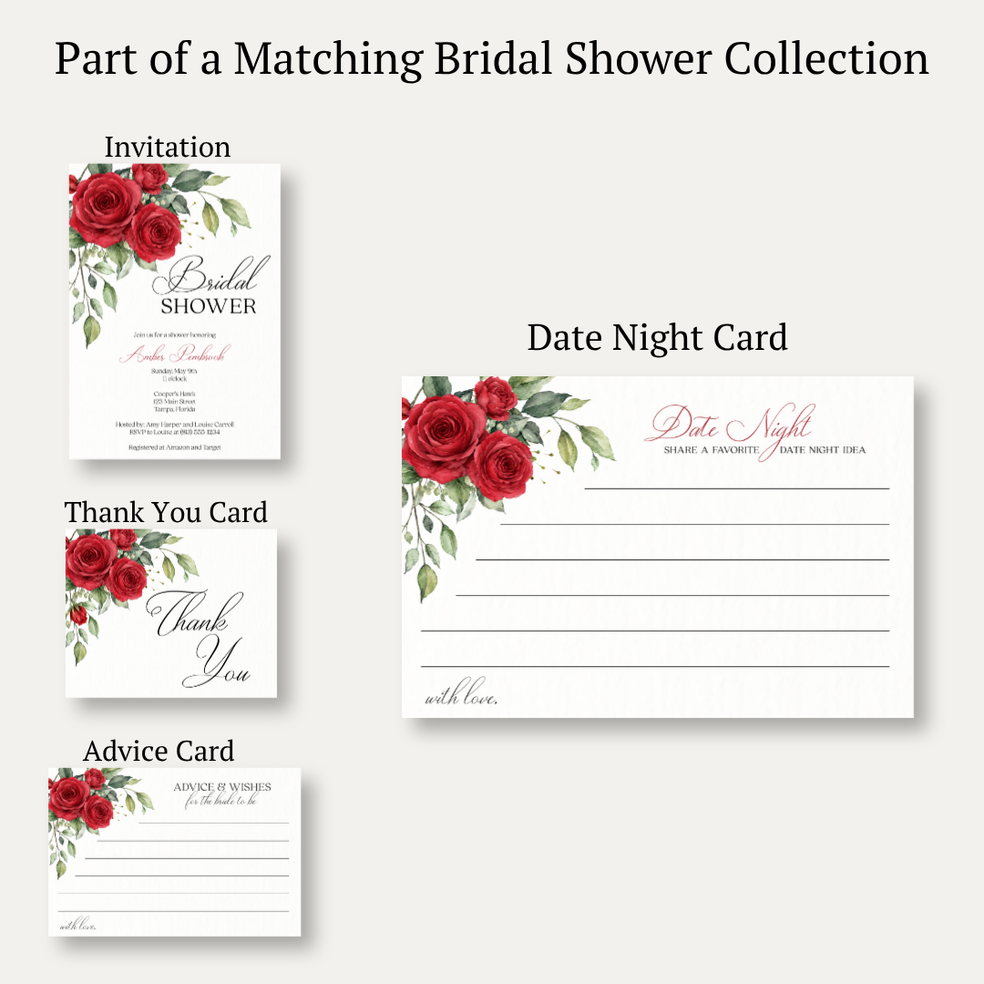 Rose Bridal Shower Date Night Card