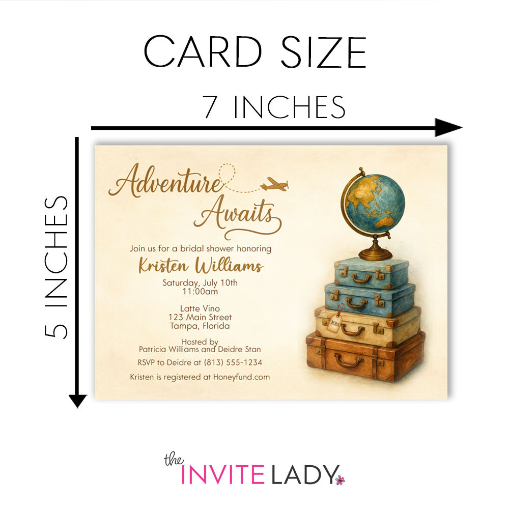 Adventure Awaits Bridal Shower Invitations - Travelling from Miss to Mrs.