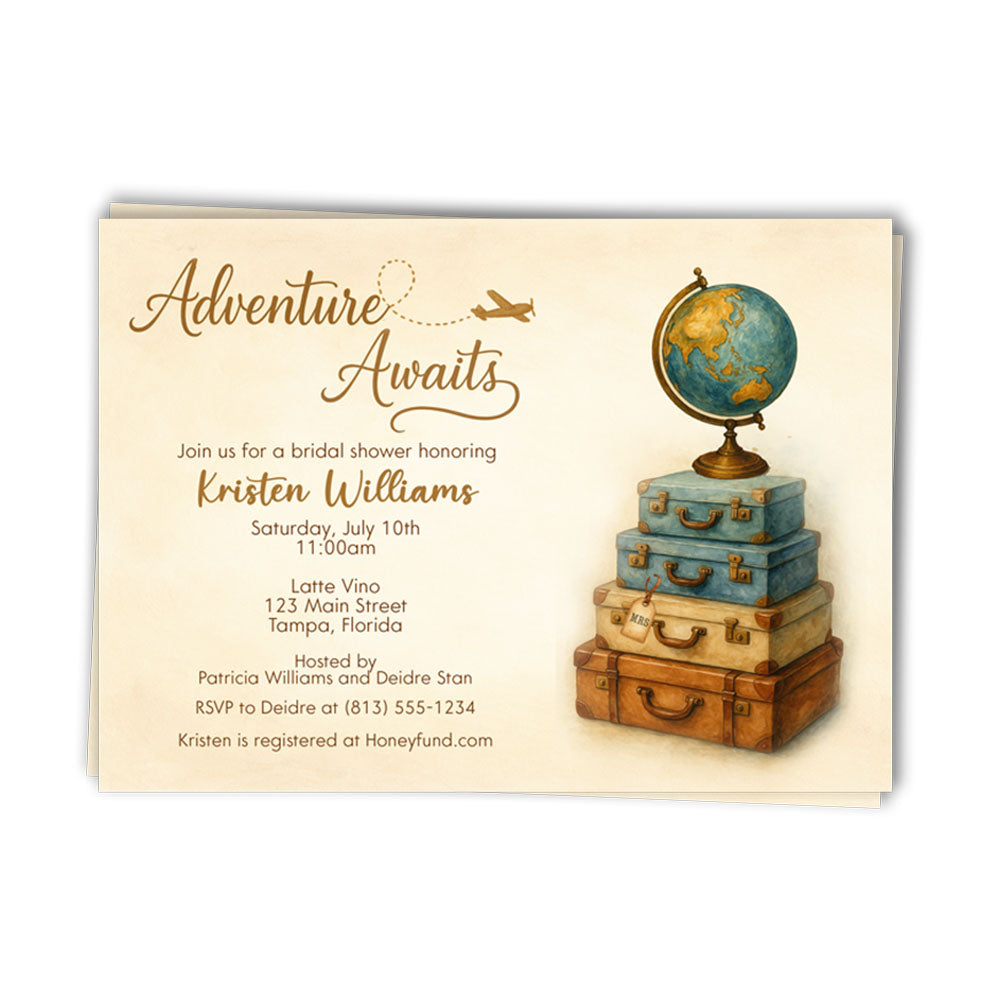 Adventure Awaits Bridal Shower Invitations - Travelling from Miss to Mrs.
