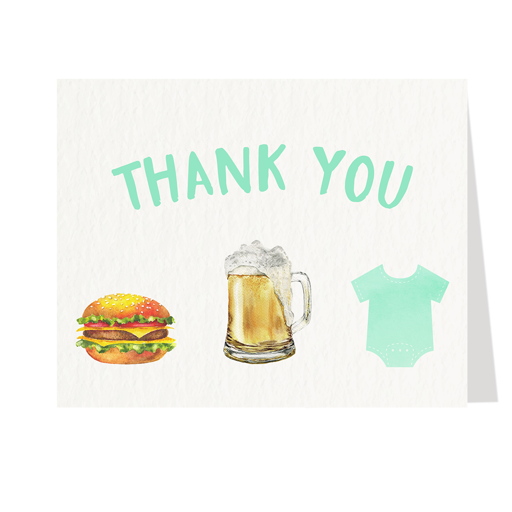 Burgers Beer and Babies Thank You Cards