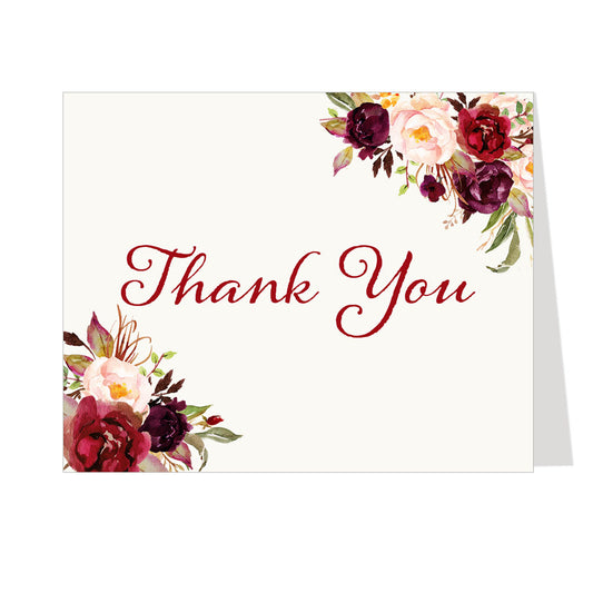 Burgundy Blooms Thank You Card