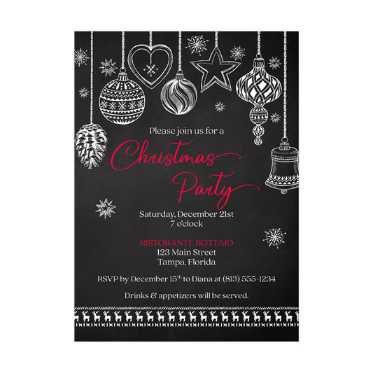 Chalkboard Ornaments Christmas Party Invitation
