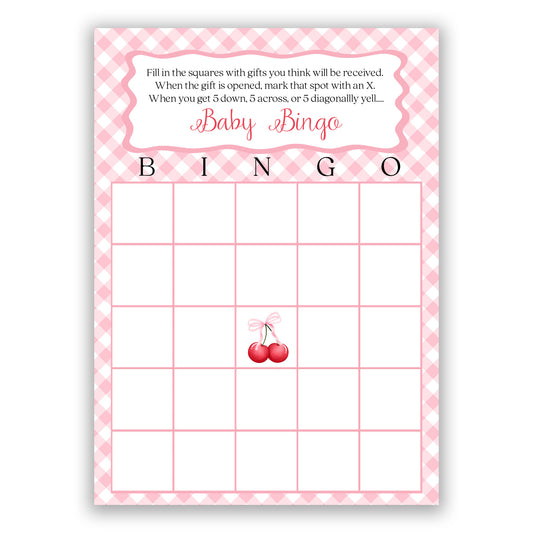 Cherry on Top Baby Shower Bingo Card