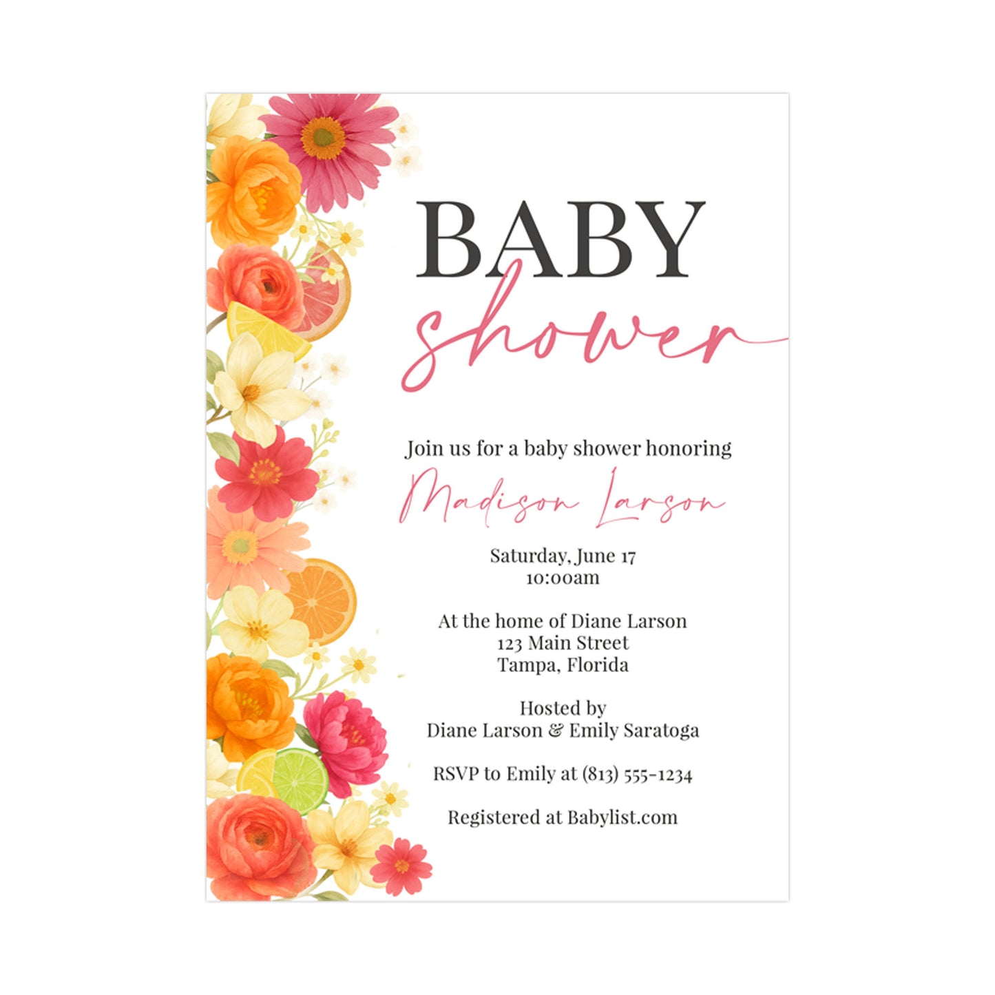 Citrus Wildflower Baby Shower Invitations