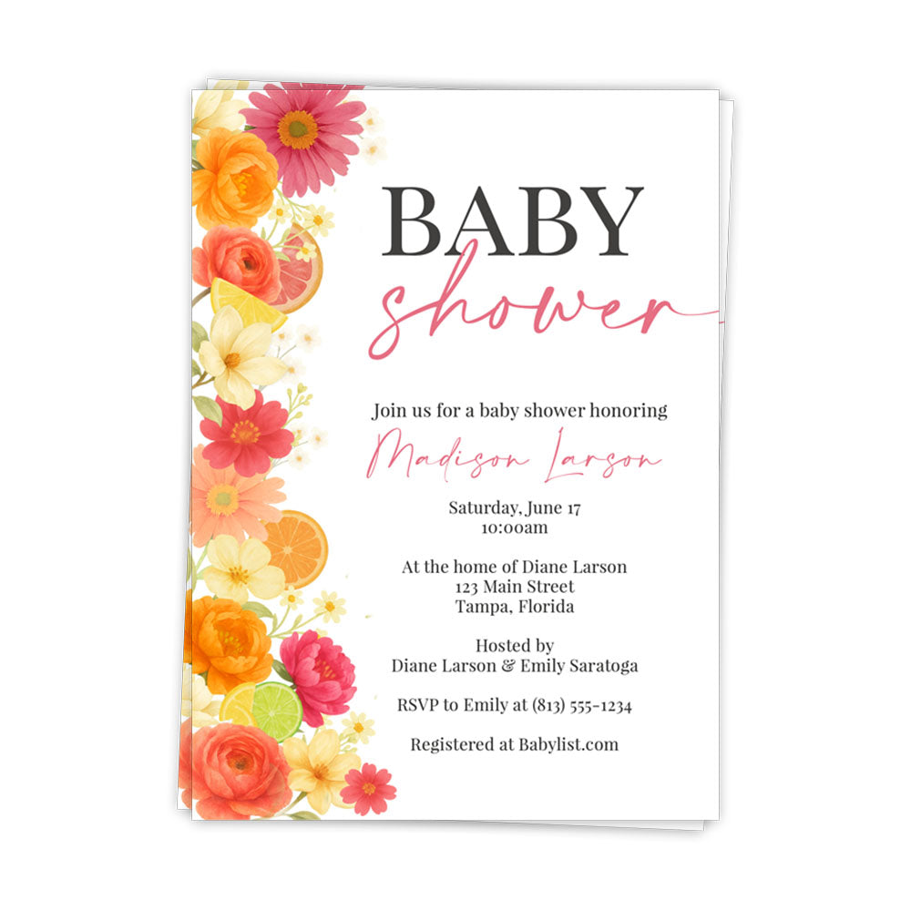 Citrus Wildflower Baby Shower Invitations