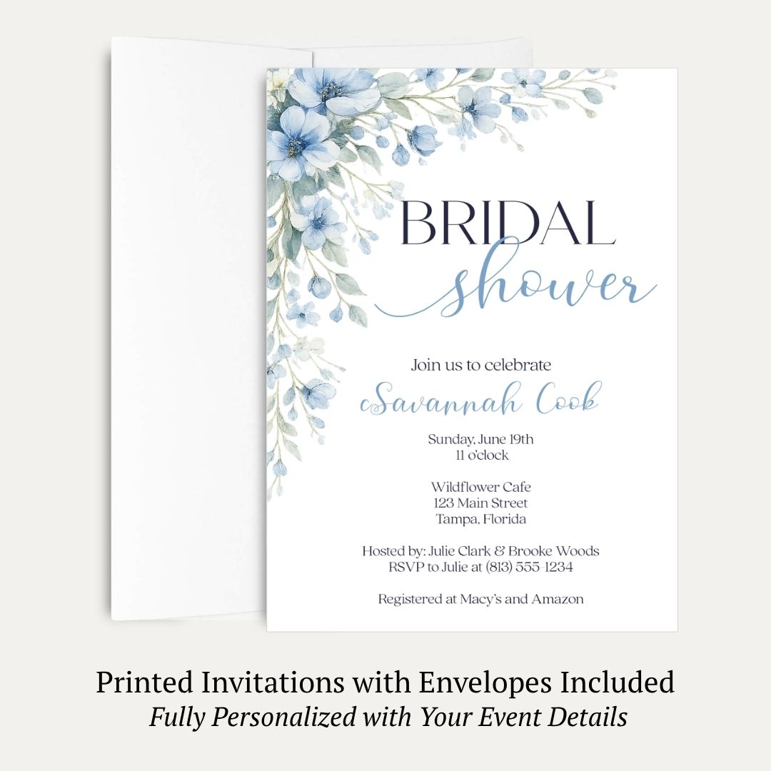 Blooming Corners Something Blue Bridal Shower Invite