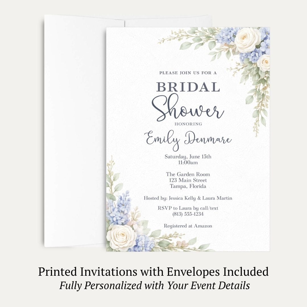 Sage & Blue Blooms Floral Bridal Shower Invitation