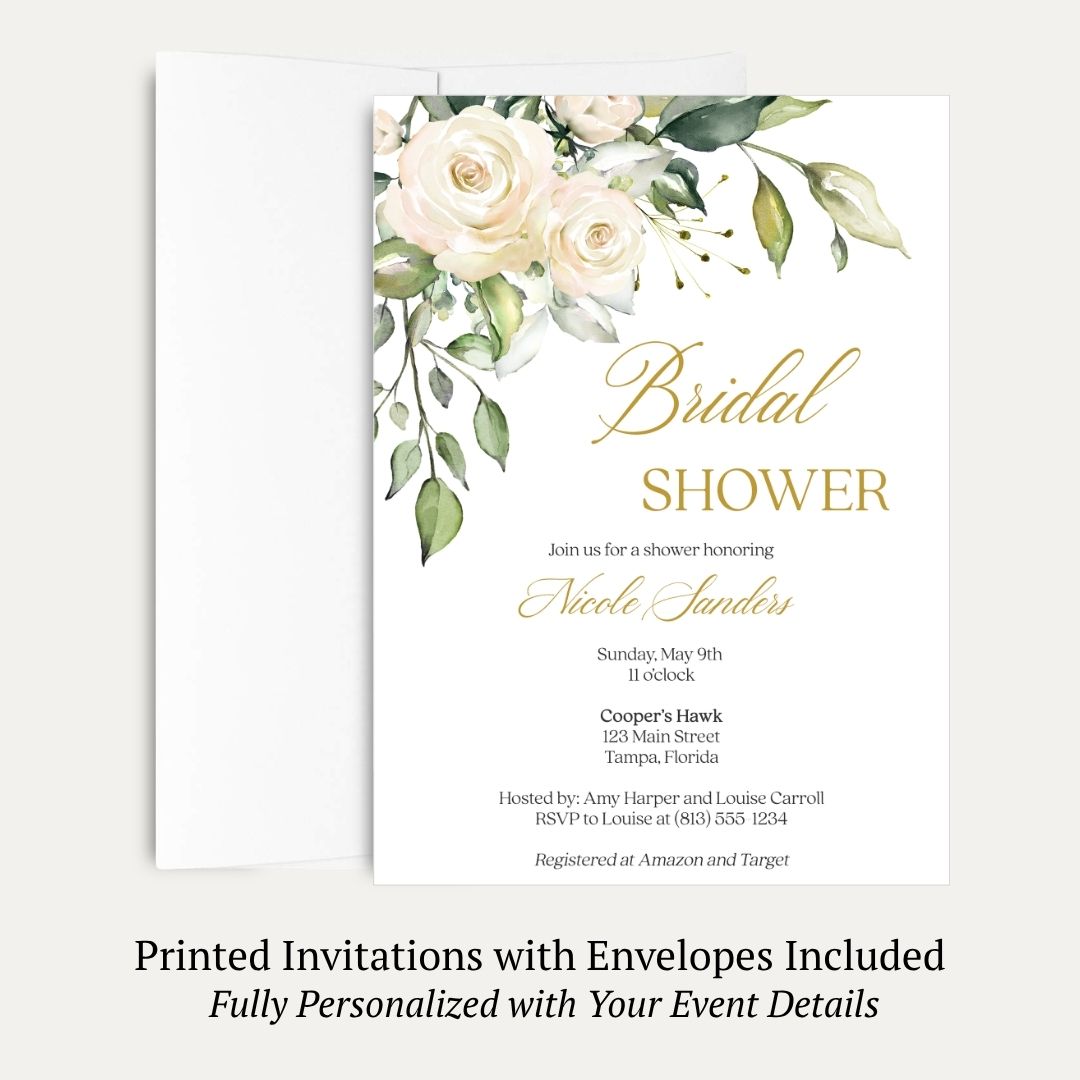 White Rose Bridal Shower Invitation