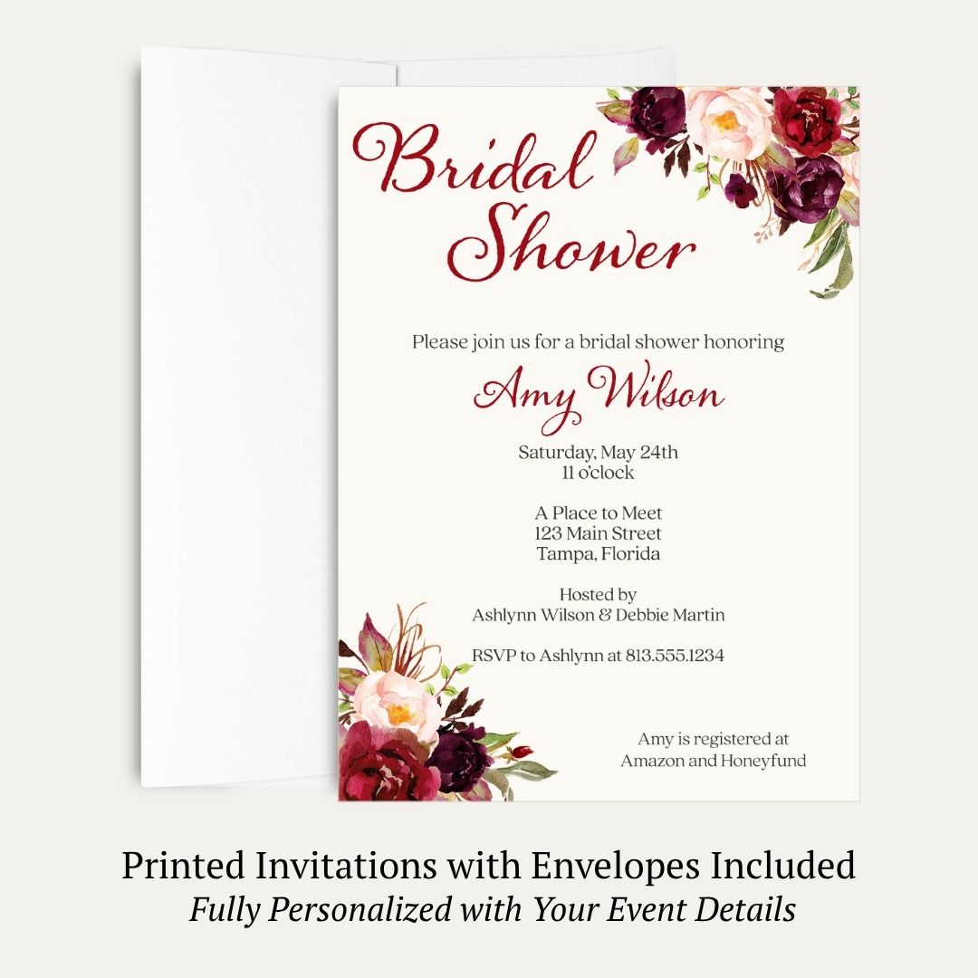 Burgundy Blooms Bridal Shower Invitation