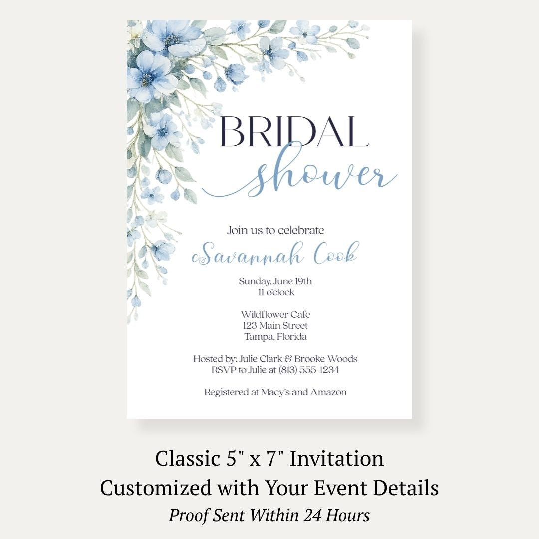 Blooming Corners Something Blue Bridal Shower Invite