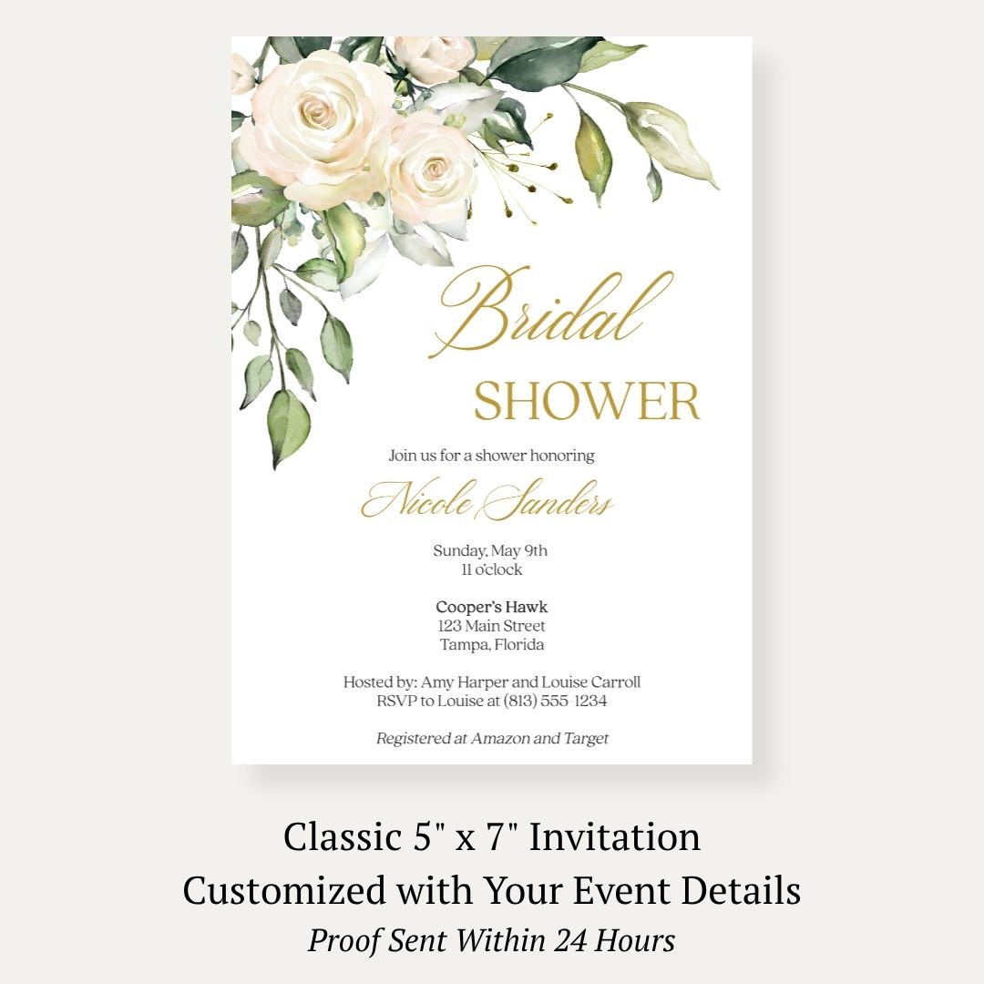 White Rose Bridal Shower Invitation