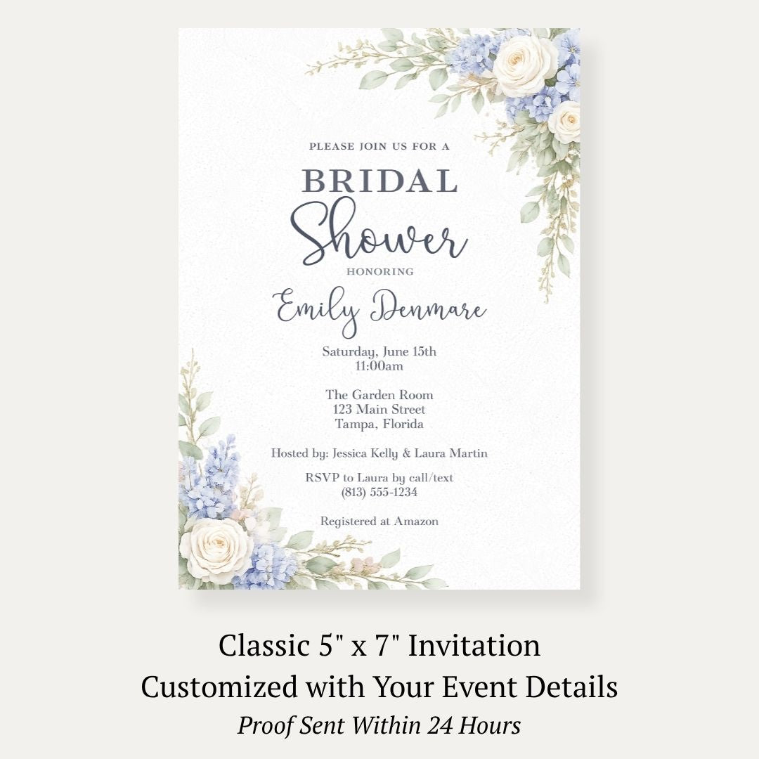 Sage & Blue Blooms Floral Bridal Shower Invitation
