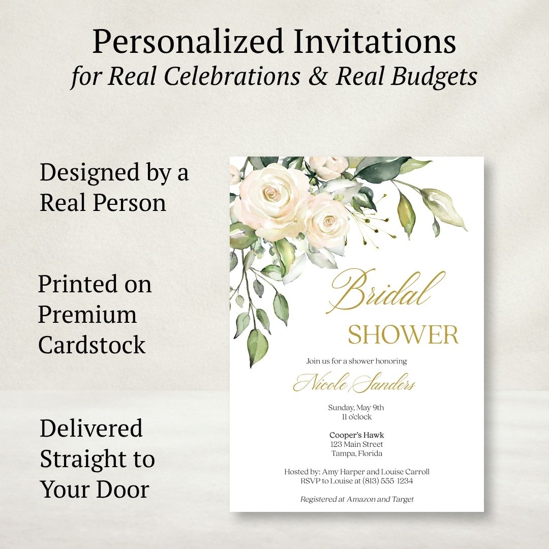 White Rose Bridal Shower Invitation