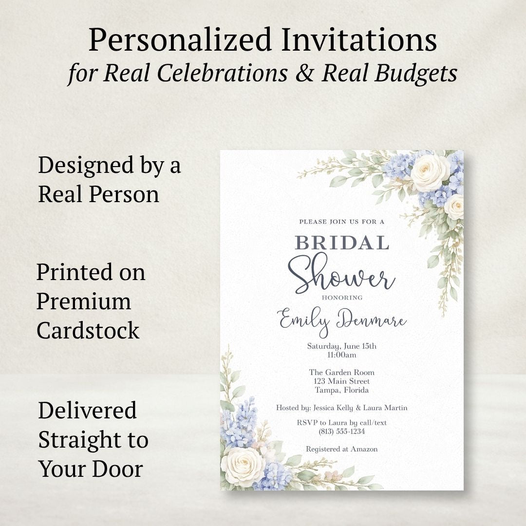 Sage & Blue Blooms Floral Bridal Shower Invitation