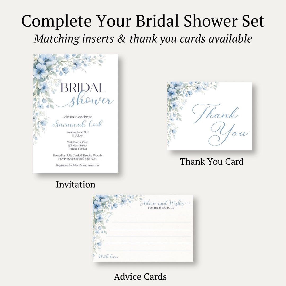 Blooming Corners Something Blue Bridal Shower Invite