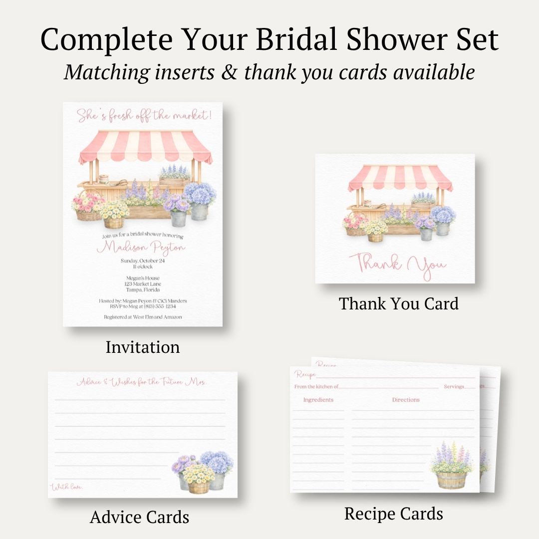 She's Fresh Off the Market Flower Cart Bridal Shower Invitation